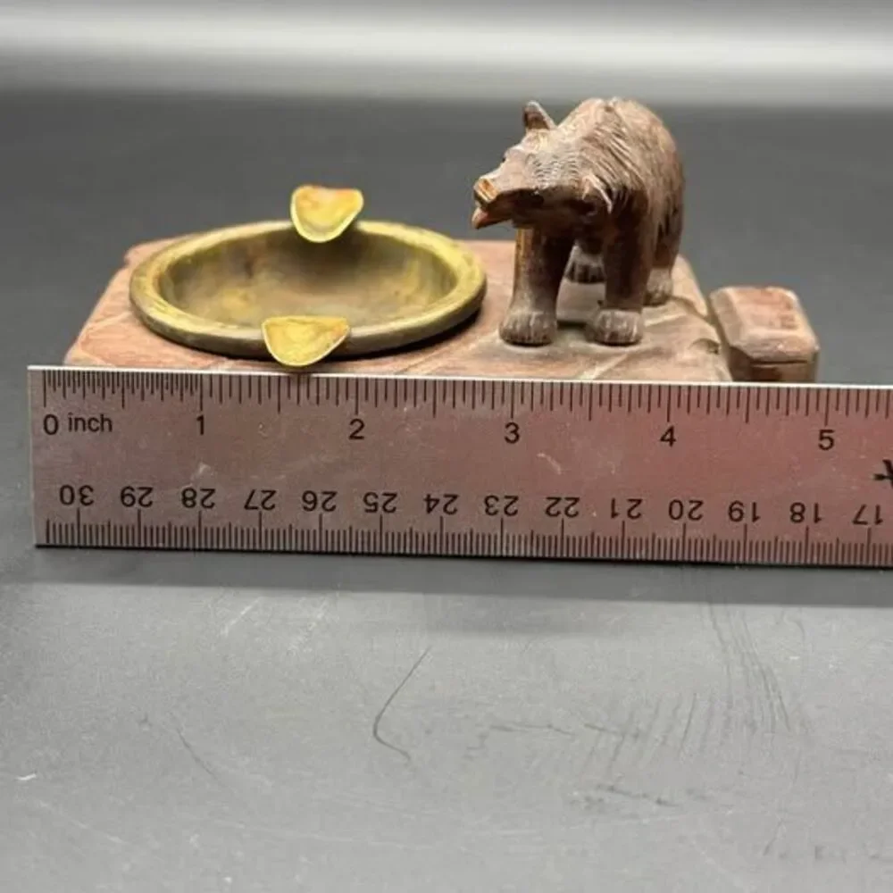 Antique 1920’s Hand-Carved Swiss Black Forest Bear Ashtray - Interlaken